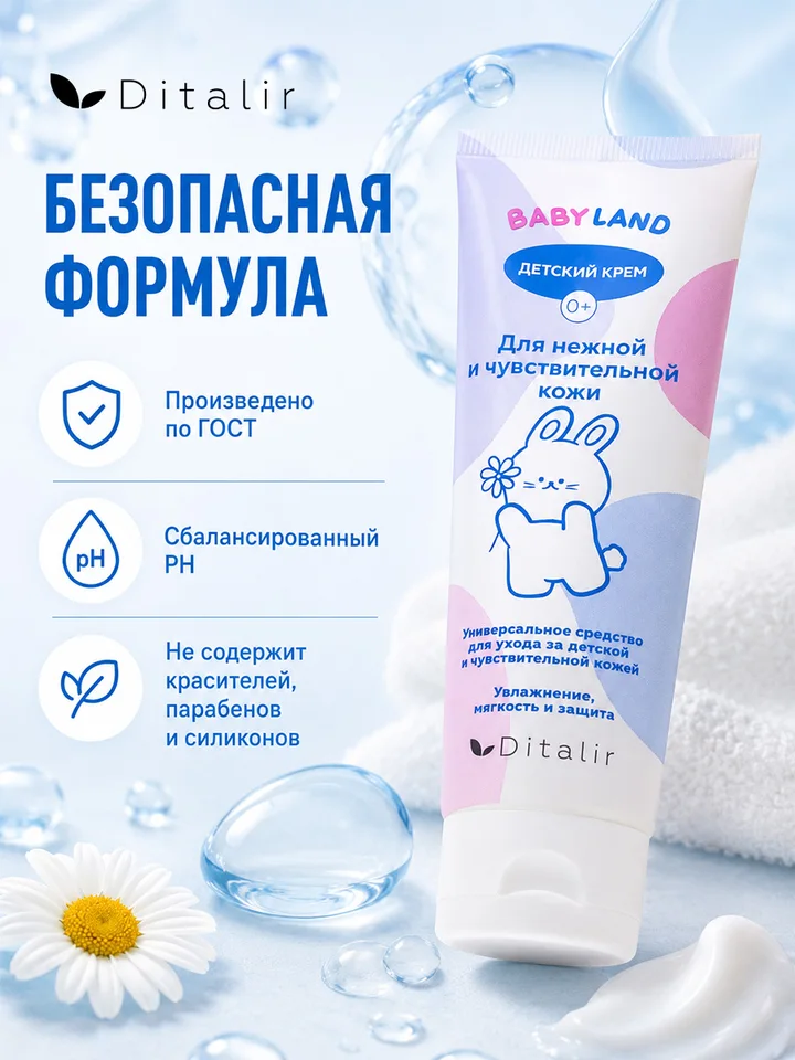 Babyland Крем детский против опрелостей и раздражений под подгузник 0+ Диталир 75 гр