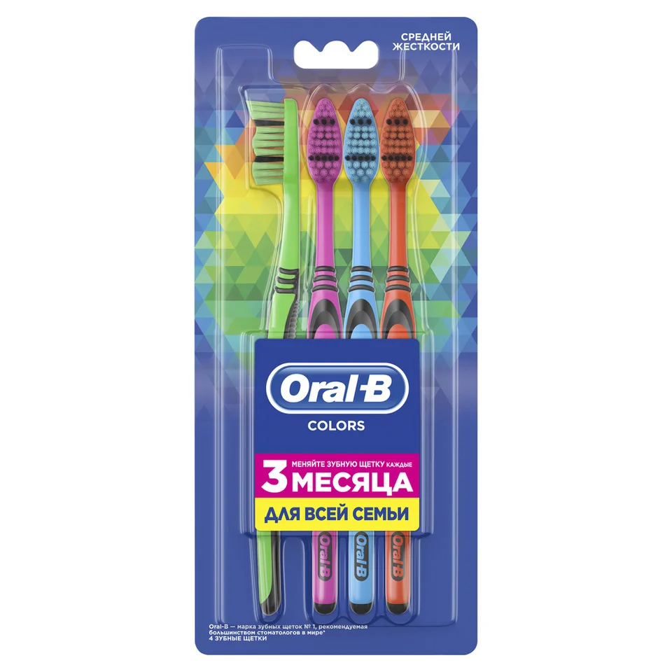 Орал-Б щетка зубная Colors средняя 4 шт