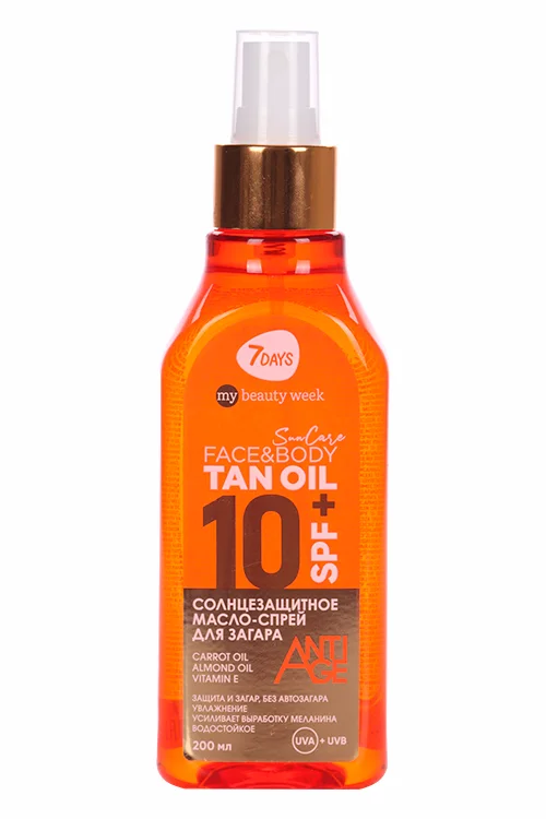 Масло-спрей 7Days my beauty week Sun Care TAN OIL SPF 10+ для загара для лица / тела 200 мл
