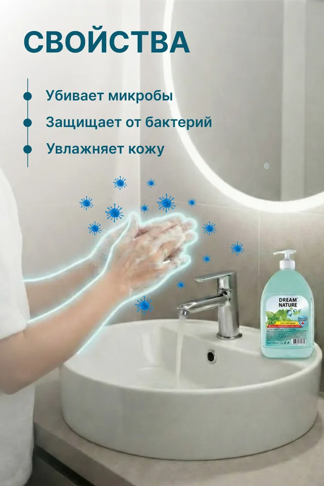 Dream Nature Антибактериальное жидкое мыло для рук с экстрактом мяты 500 мл