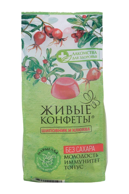 Мармелад Живые конфеты шиповник / клюква без сахара 170 гр