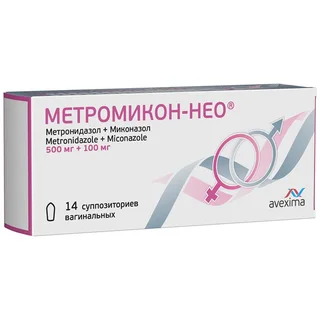 Метромикон-Нео 500 мг+100 мг 14 шт суппозитории вагинальные