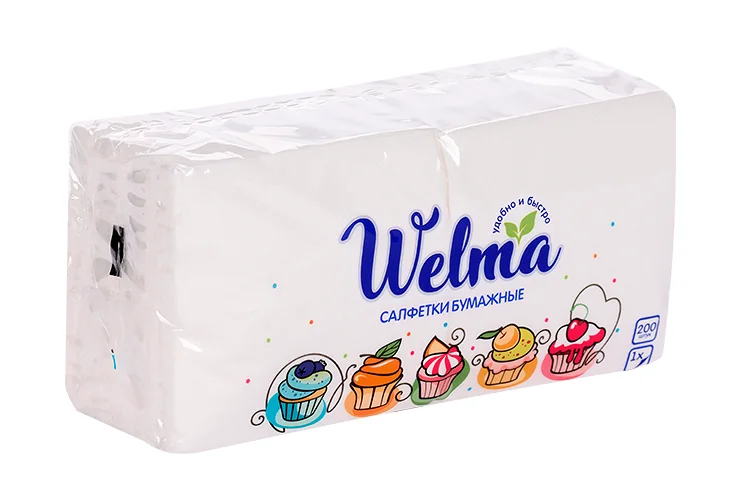 Салфетки Welma бумажные однослойные 200 шт белые