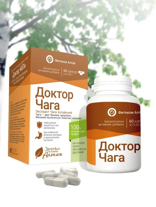 Доктор Чага экстр Чаги Алтайской Природный лекарь 0,56 гр 60 шт капсулы Фитоком