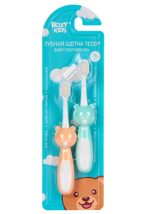 Зубная щетка Roxy-Kids Мишка для детей ультрамягкая оранж / минт 2 шт