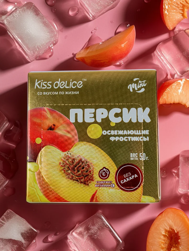 Конфеты-леденцы без сахара Kiss Delice со вкусом Персик, 50г