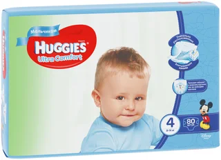 Подгузники Huggies Ultra Comfort для мальчиков 4 8-14 кг 80 шт