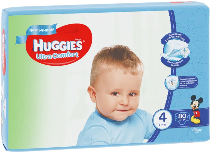Подгузники Huggies Ultra Comfort для мальчиков 4 8-14 кг 80 шт