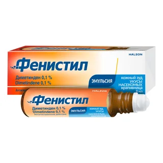 Фенистил Эмульсия при аллергии и для облегчения зуда раздражения и ожогов легкой степени с охлаждающим эффектом 0,1% с шариковым аппликатором 8 мл