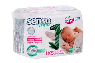 Детские подгузники Senso Baby Sensitive 1XS NB (2-5 кг), 26 шт