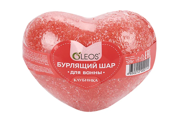 Средство для ванн Олеос Бурлящий шар Клубника Сердце 125 гр