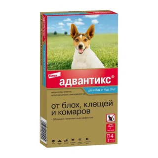 Адвантикс капли от блох, клещей и комаров для собак весом от 4 до 10 кг 4 шт