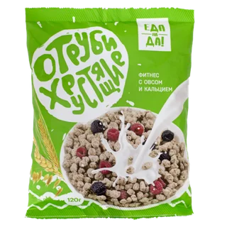 Отруби хрустящие Еда на Да пшеничные Фитнес с овсом и кальцием 120 гр