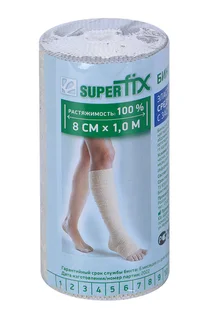 Бинт Superfix медицинский эластичный компрессион средн растяж с застежкой 8 см × 1 м