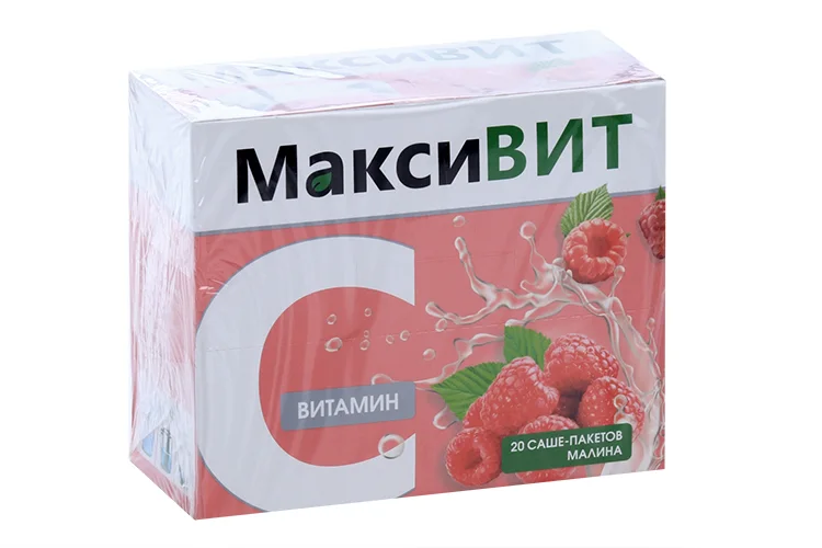 Аскорбиновая кислота Витамин С Максивит 16 гр 20 шт порошок со вкусом малины