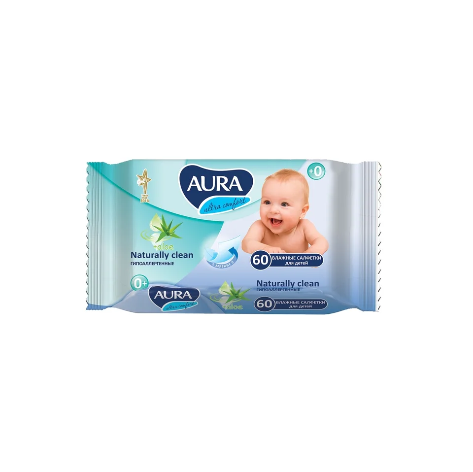 Аура салфетки влажные Ультра Комфорт для детей Алоэ+витамин Е 60 шт