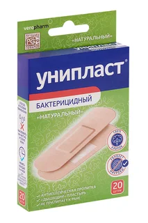 Лейкопластырь Унипласт бактер 1,9×7,2 см 20 шт (натуральный)