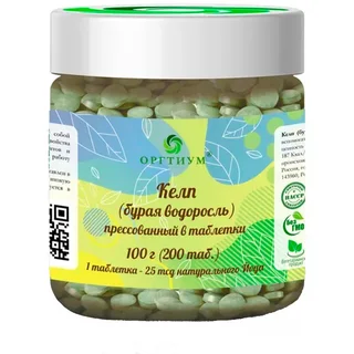 Пищевая продукция Келп (бурая водоросль) прессованный в таблетки, 100 г, Оргтиум