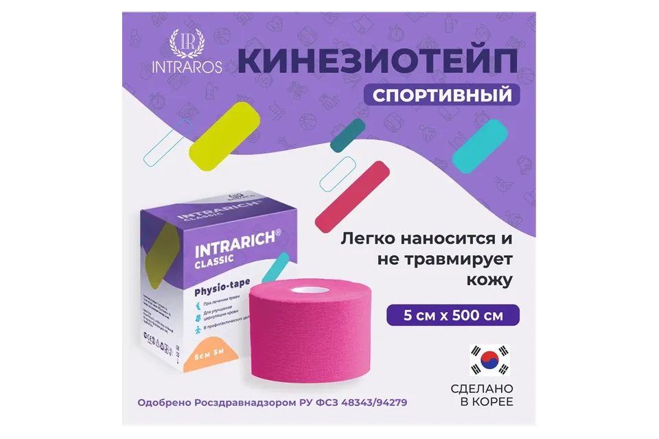 Физиотейп Intrarich Classic 5 см*5 м розовый