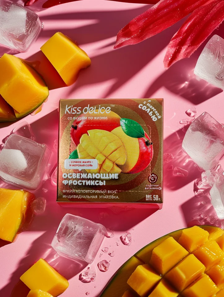 Конфеты-леденцы без сахара Kiss Delice со вкусом Сочное манго и морская соль, 50г