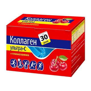 Коллаген Ультра+С+Глюкозамин порошок для раствора для приема внутрь пакеты 8 гр 30 шт Вишня