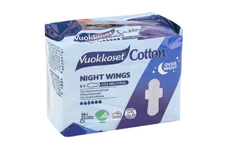 Прокладки Vuokkoset Cotton Night Wings гигиенические удлиненные с крылышками ночн 9 шт