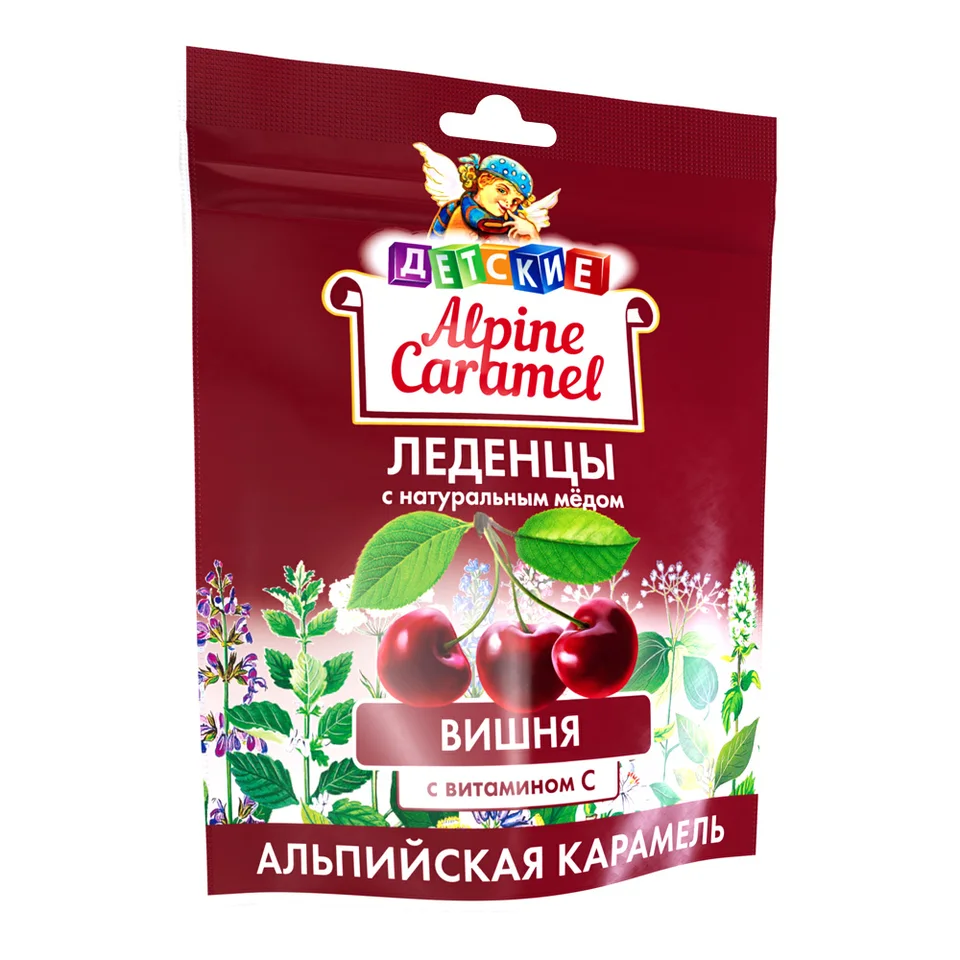 Альпийская карамель леденцы детские с натуральным медом и витамином С вкус вишня 75 гр