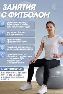 Мяч гимнастический Atletika24 с эффектом анти-взрыв 55 см серый+ насос