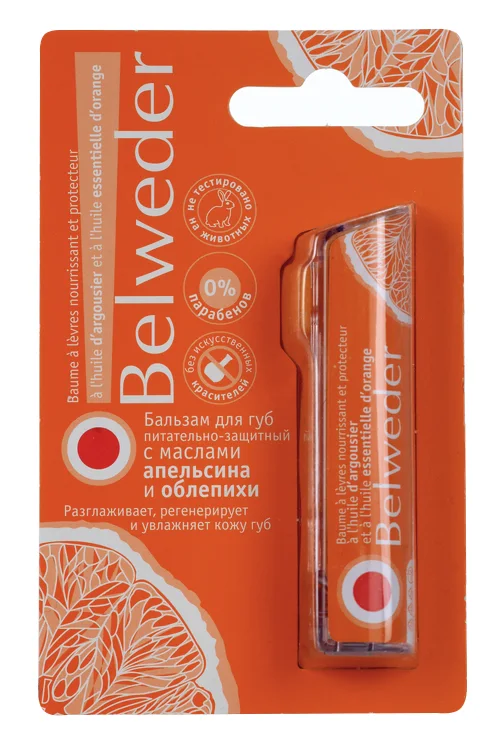 Бальзам Belweder для губ питательно-защитный с маслами апельсина и облепихи 4 гр