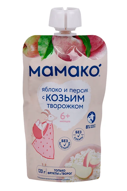 Пюре Мамако яблоко / персик с козьим творожком 120 гр