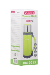 Термос Kamille из нерж стали с ручкой и ремешком 1 чашка салатовый 1,2 л