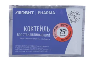 Коктейль Леовит Pharma белковый восстанавливающий вкус клубники 20 гр пакет