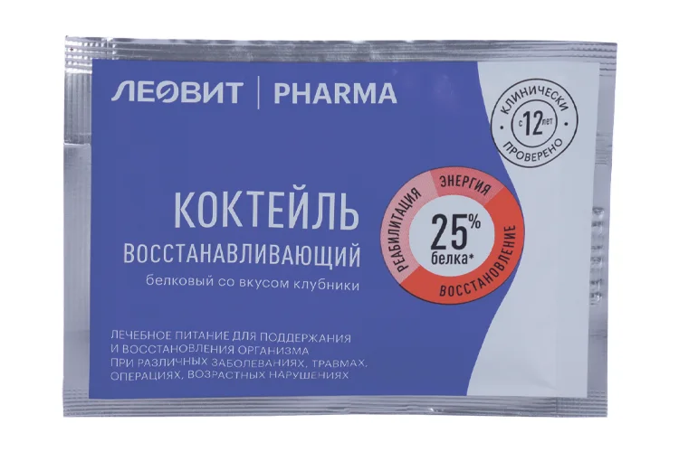 Коктейль Леовит Pharma белковый восстанавливающий вкус клубники 20 гр пакет