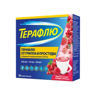 ТераФлю жаропонижающее обезболивающее средство от симптомов гиппа и простуды 10 шт