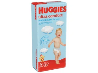 Подгузники Huggies Ultra Comfort для мальчиков BOY 5 (12-22 кг) 64 шт