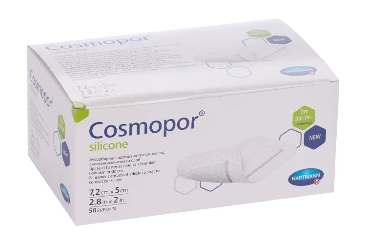 Повязка Cosmopor silicone с контактным слоем из силикона пластырный тип 7,2×5 см 50 шт