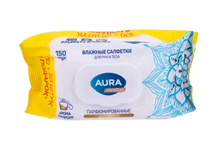 Салфетки Aura Premium влажные парфюмированные арома коллекция с крышкой 150 шт