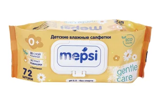 Салфетки Мепси Джэнтл Кеа детские / влажные с экстр ромашки 72 шт