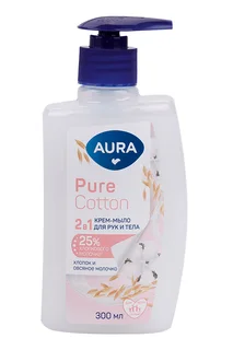 Крем-мыло Aura Pure Cotton 2в1 Хлопок / овсяное молочко для рук / тела 300 мл