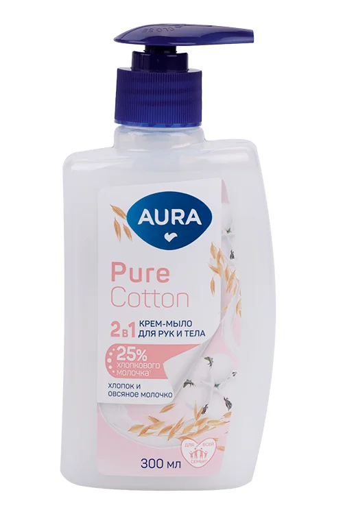 Крем-мыло Aura Pure Cotton 2в1 Хлопок / овсяное молочко для рук / тела 300 мл