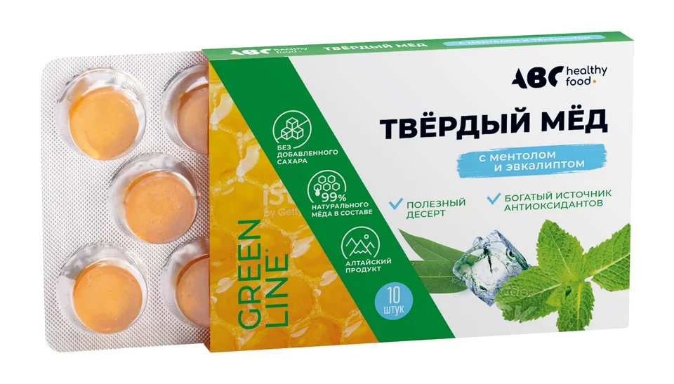 АВС хэлси фуд твердый мед ментол эвкалипт 30 гр