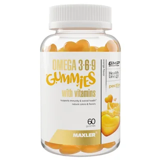 Омега 3-6-9 Гаммис, с витаминами, со вкусом апельсина, 60 жевательных мармеладных пастилок, Maxler