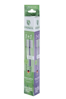 Зубная щетка Synergetic Eco dental care для взрослых средней жесткости фиолетовая / зеленая 1+1