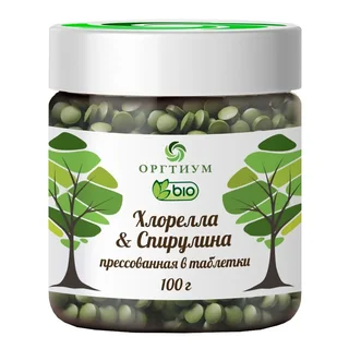 Пищевая продукция Хлорелла и Спирулина прессованная в таблетках, 100 г, Оргтиум