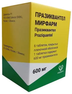 Празиквантел Мирфарм 600 мг 6 шт таблетки покрытые пленочной оболочкой банка