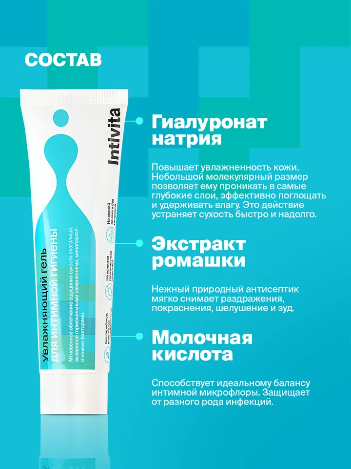 Гель для интимной гигиены Intivita. увлажняющий натуральный лубрикант смазка на водной основе 60 мл