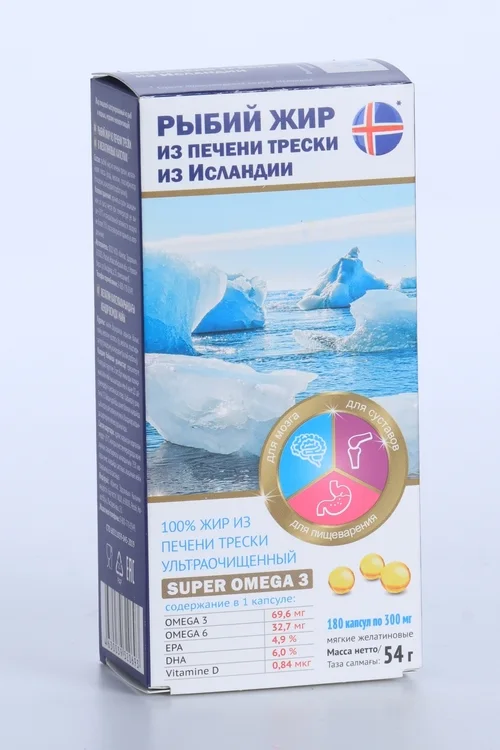 Рыбий жир super omega 3 из печени трески, 300 мг, 180 шт, капсулы Компас здоровья