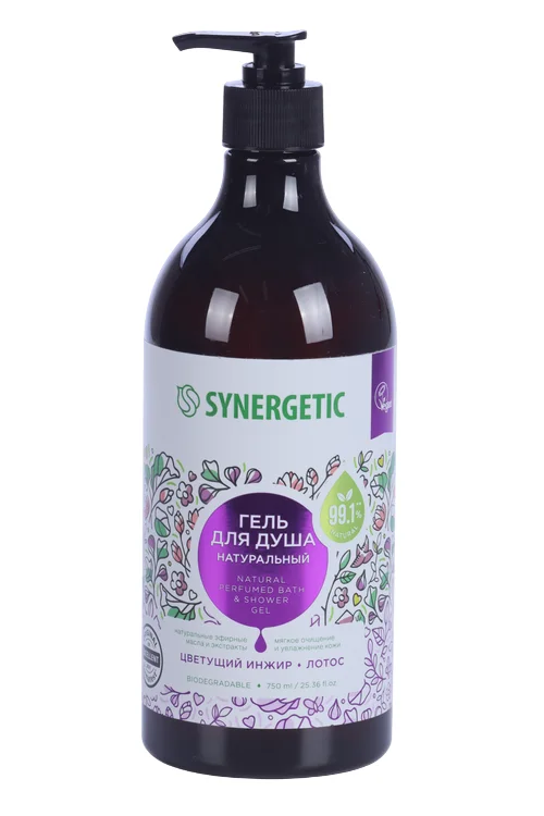 Гель для душа Synergetic натуральный цветущий инжир и лотос 750 мл