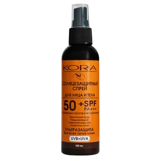 Солнцезащитный спрей для лица и тела SPF 50, 150 мл, Kora