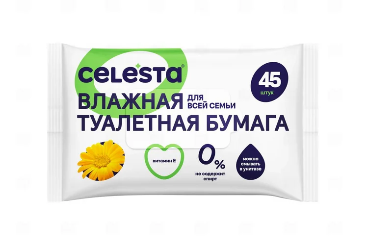 Бумага туалетная Celesta влажная для всей семьи, 45 шт
